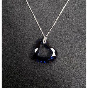 Rare Find Early 2000s Swarovski Heart Pendant Necklace With Crystal Blue Charm